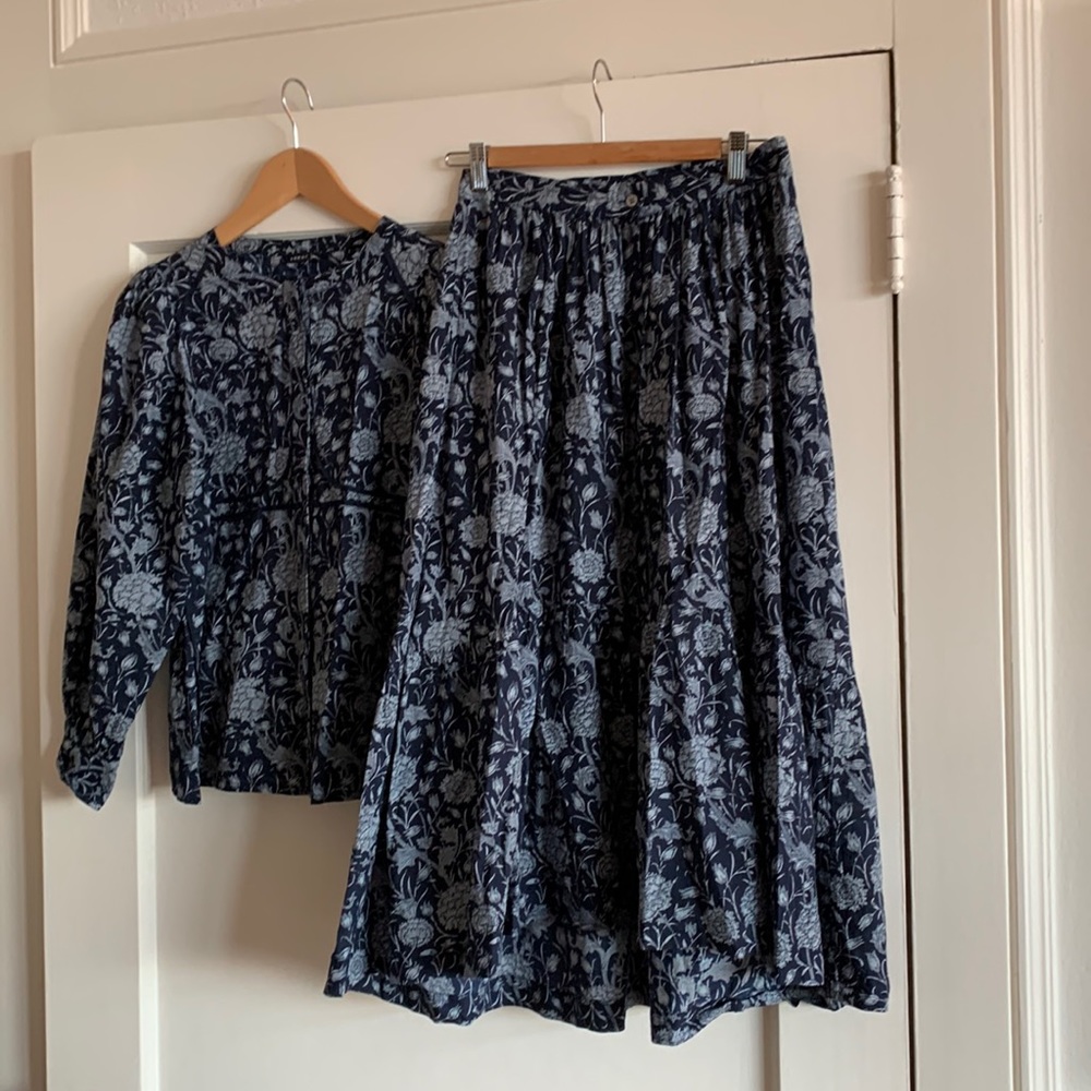 Soeur Blue and White Floral blouse and skirt set